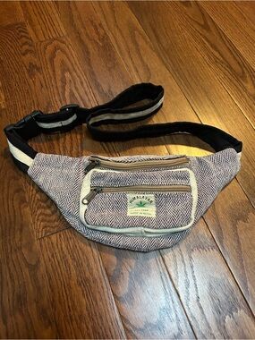 Himalayan Hemp Fanny Pack bohemian purple natural herringbone pattern